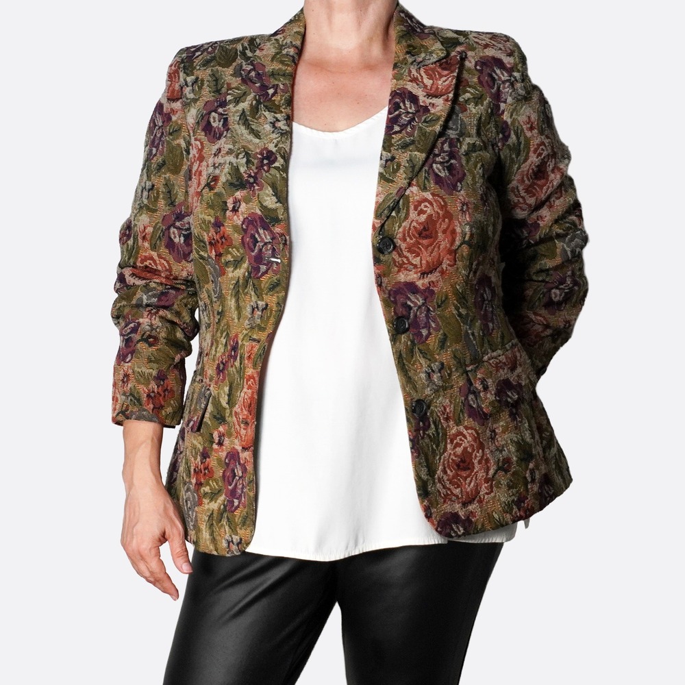 Newport News Floral Tapestry Blazer Multicolor Jacket Plus L XL 0X 1X